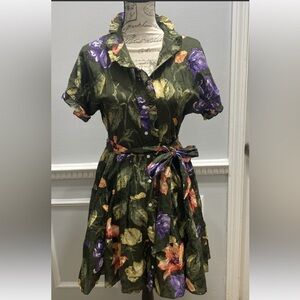 🆕 w/o tags Ralph Lauren Olive and Purple Floral Midi Dress Size 12